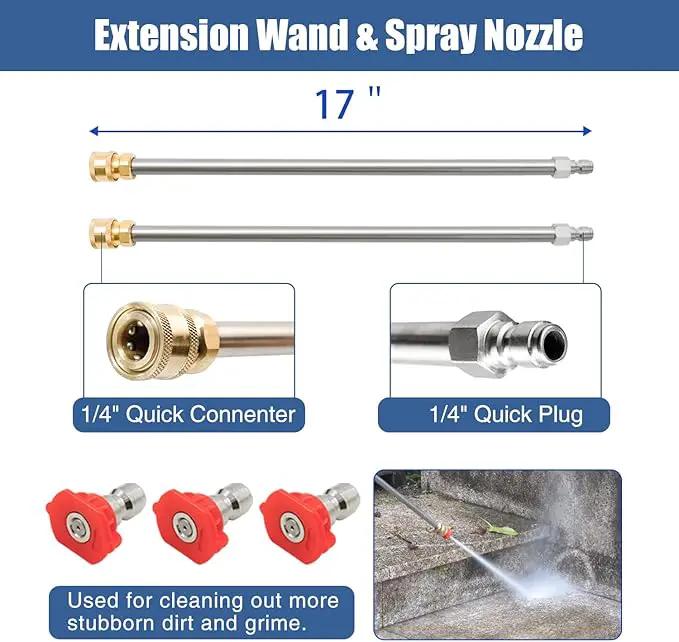 JANZ 20'' Pressure Washer Surface Cleaner with 4 Wheels, Stainless Steel Housing, 1/4" Quick Plug, 2 Extension Wands, 2 Replacement Nozzles and 3 Spray Nozzles, 4000 PSI by GreenHaven Gardens