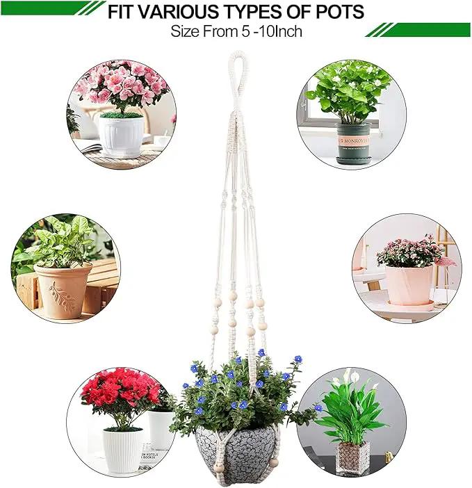 RIFNY Macrame Plant Hanger for 5 to 10 Inch Plant Pots, 35 Inch Indoor Handmade Woven Rope Hanger Kits with Hooks and Wood Beads, Hanging Planter Basket Holder for Boho Home Decor (White, 3 Pack) by GreenHaven Gardens