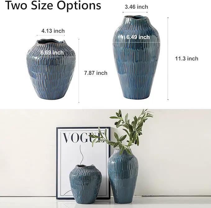 Blue Ceramic Vase for Home Decor,11.6 Inch Flower Vase，Decorative Vases for Pampas Grass，Modern Art Texture Vases for Home Entryway Living Room Dining Table Farmhouse Office Decor-Blue by GreenHaven Gardens