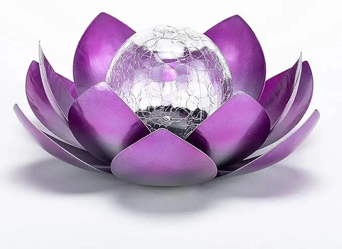 Huaxu Solar Lights Outdoor Decor Purple Lotus Waterproof LED Crackle Globe Glass Metal Flower Decorations for Garden Patio Yard Porch Pathway Ground Tabletop by GreenHaven Gardens