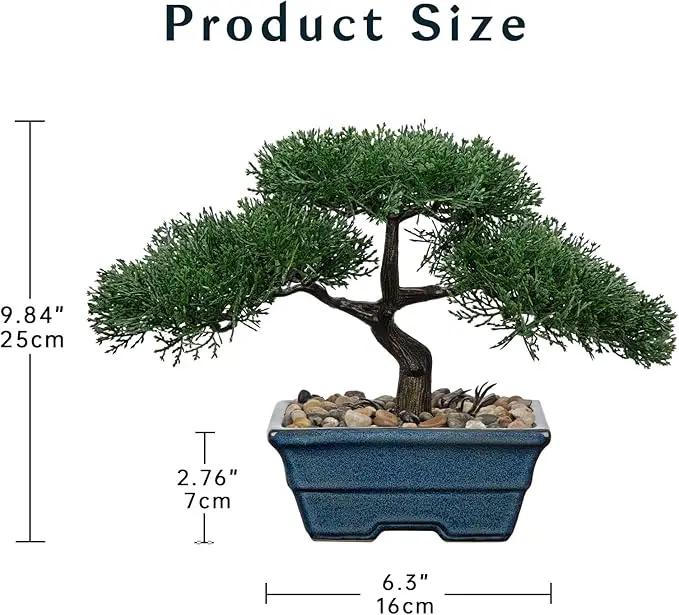 Artificial Bonsai Tree Juniper Faux Plants Indoor Fake Plants Decor with Blue Ceramic Pots for Home Table Office Desk Bathroom Shelf Bedroom Living Room Farmhouse Decorations-Pine by GreenHaven Gardens