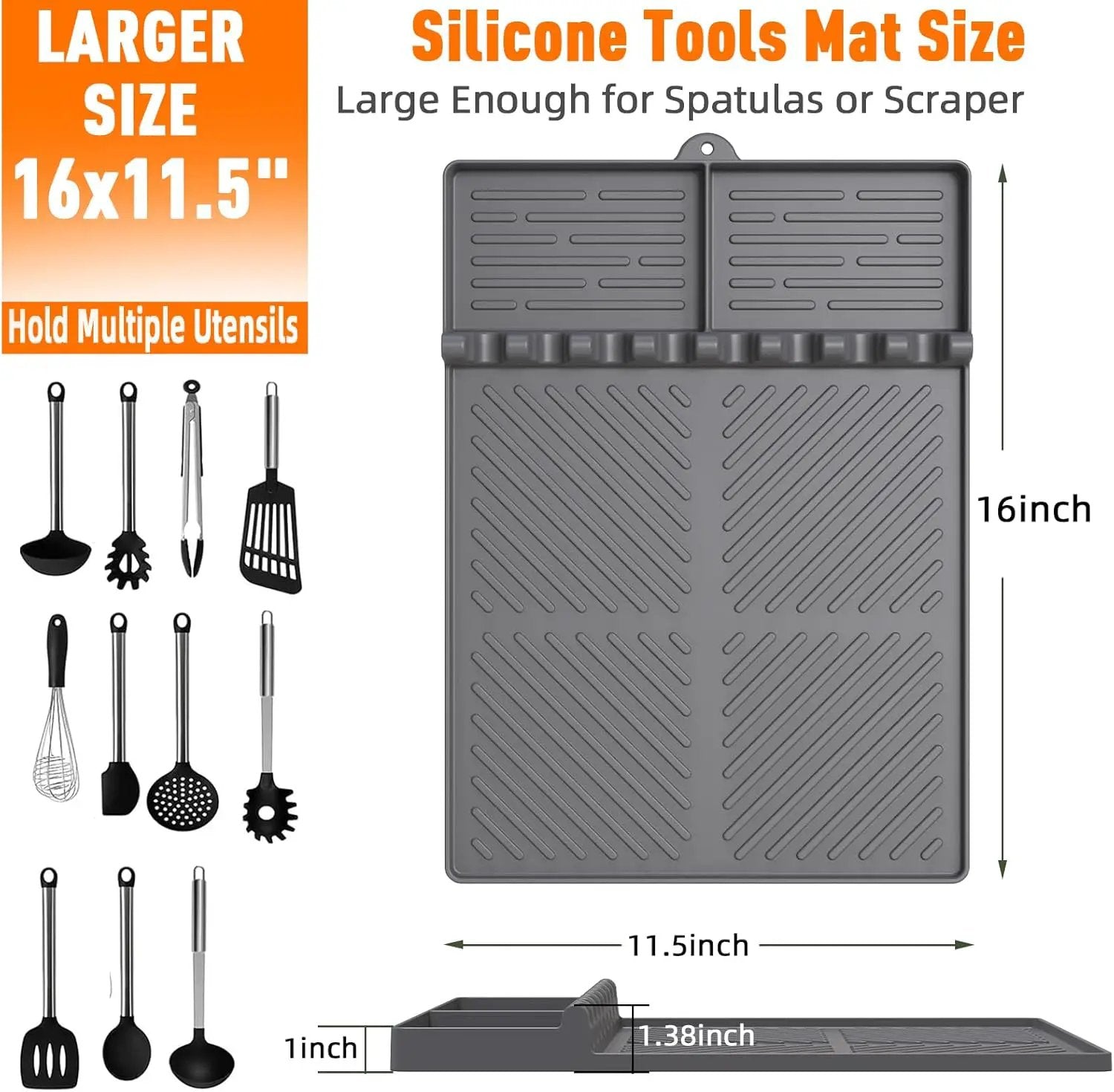 Silicone Grill Mat Compatible with Blackstone, Silicone Griddle Tools Mat with Drip Pad, Spatula Mat for Outdoor Grill Kitchen Counter (Grey) by GreenHaven Gardens