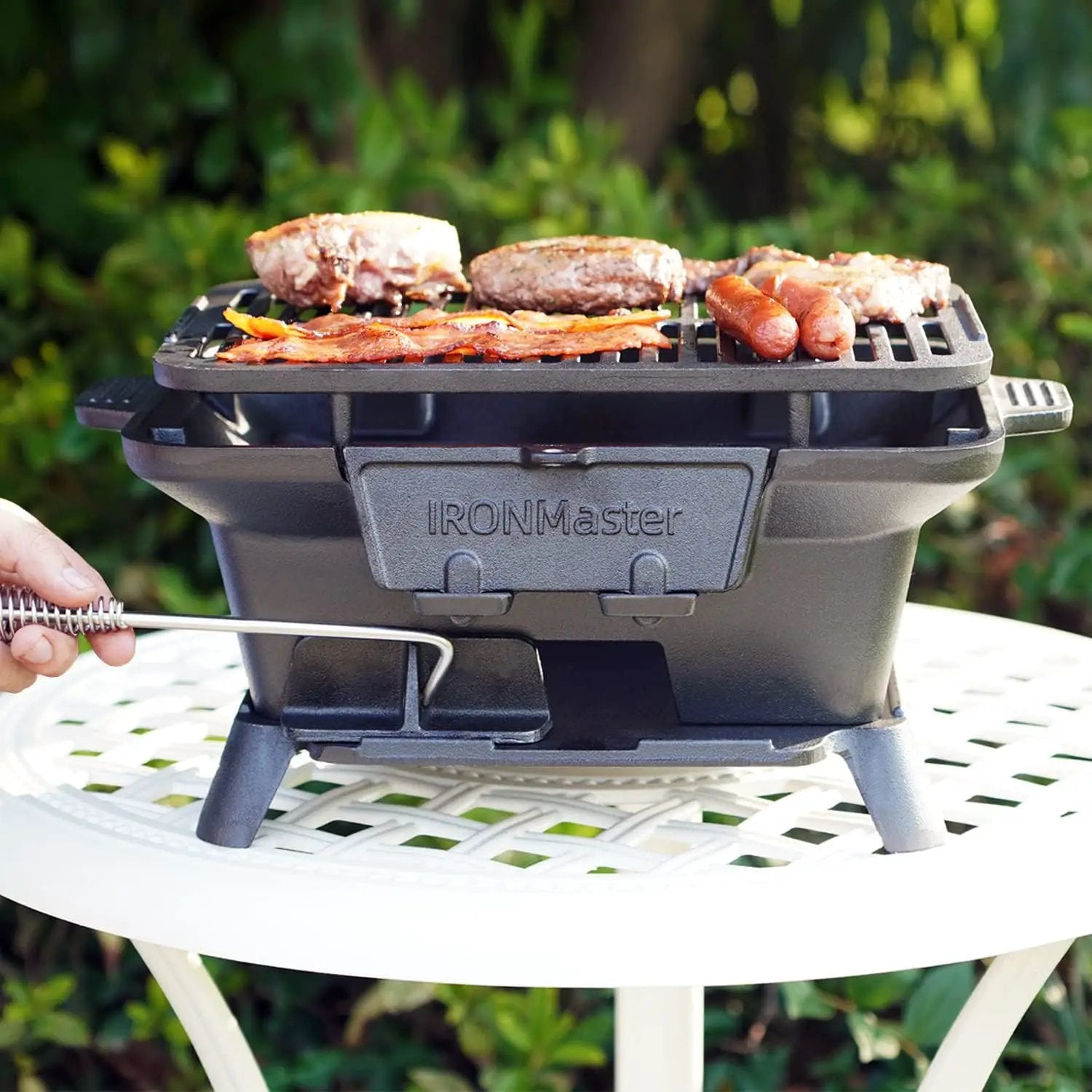 IronMaster Hibachi Grill Outdoor, Small Portable Charcoal Grill, Pre-Seasoned Cast Iron, Japanese Yakitori Camping Grill - 2 Heights, Air Control, Coal Door by GreenHaven Gardens