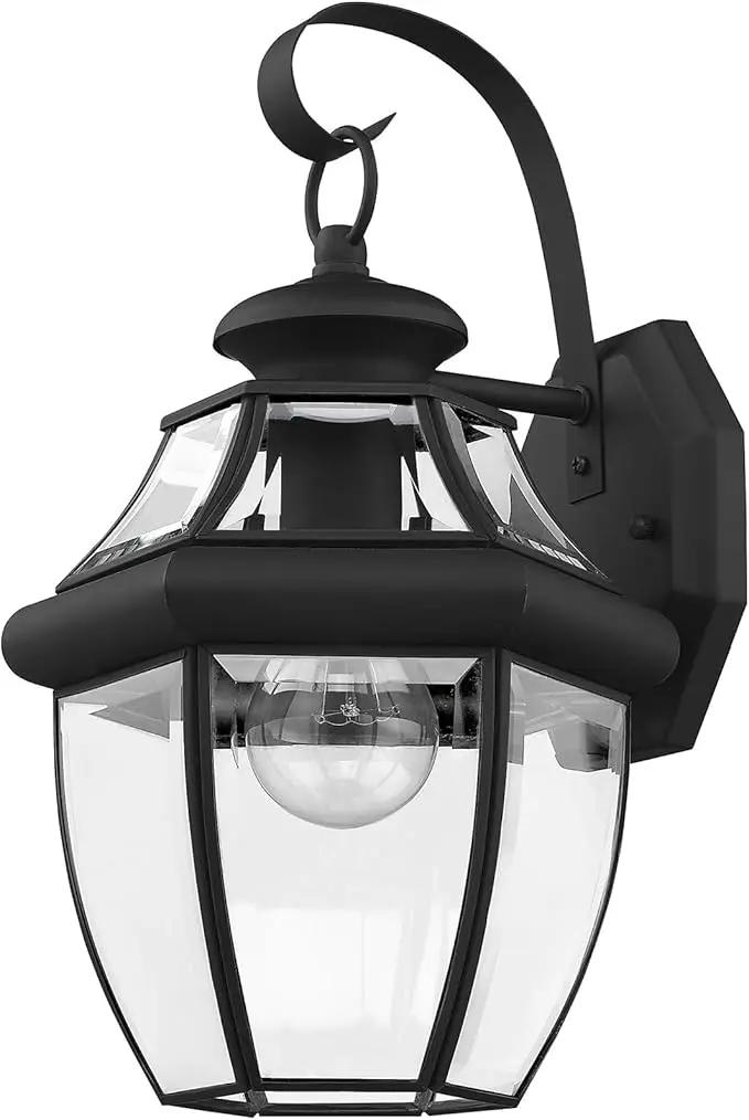 Livex Lighting 2151-04 Monterey 1 Light Outdoor Black Finish Solid Brass Wall Lantern with Clear Beveled Glass, 13" x 8.5" x 8.25" by GreenHaven Gardens