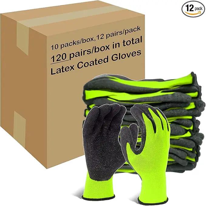 Evridwear Crinkle Latex Rubber Hand Coated Safety Work Gloves for Men Women General Multi Use Construction Warehouse Gardening Assembly Landscaping (L-Size) Lime 120 Pairs Pack by GreenHaven Gardens
