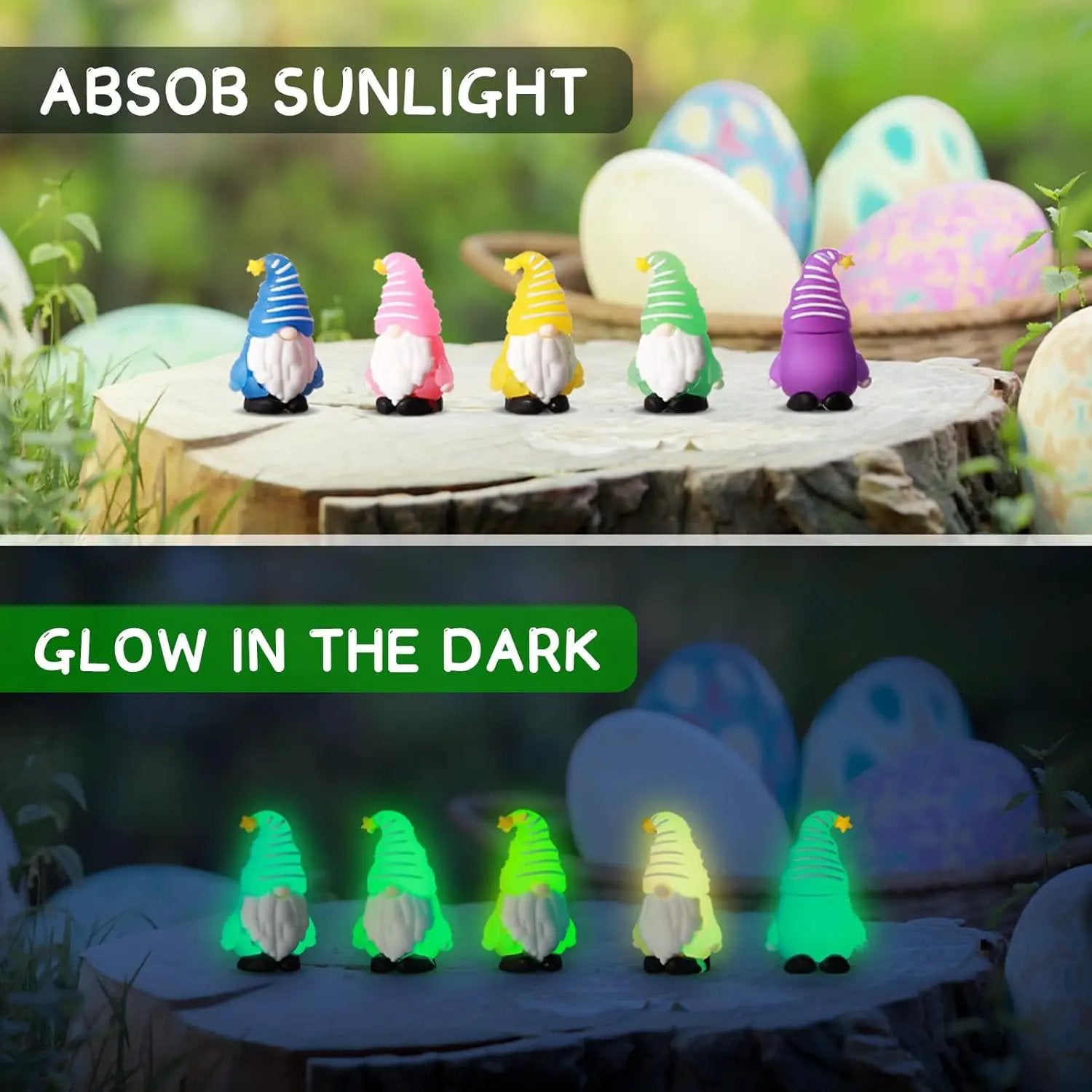 50 Pcs Luminous Mini Gnomes Figurines Fairy Glow in Dark Garden Miniature Gnome Figurines Decor Funny Poses Garden Yard Home Patio Lawn Backyard Hide See DIY Craft by GreenHaven Gardens