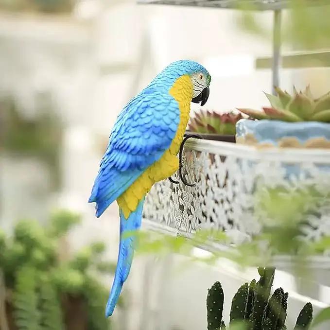 Realistic Parrot Sculpture Resin Hanging Parrots Garden Statues Lifelike Bird Figurines Landscape Ornament Patio Yard Lawn Figurine Tree Decor, Outdoor Garden Wall Statues (Blue) by GreenHaven Gardens