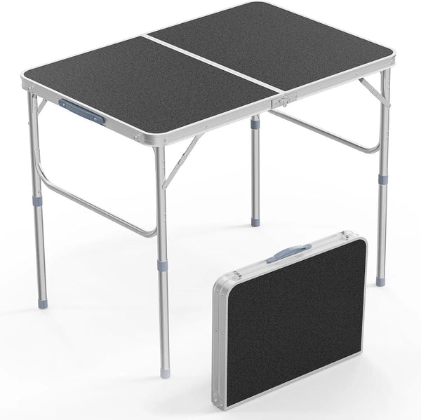 VINGLI 3FT Small Camping Table Adjustable Height Aluminum Folding Table for Picnic Party BBQ, Plastic RV Suitcase Table Portable Lightweight Fold Up Utility Outdoor Tables with Carrying Handle …