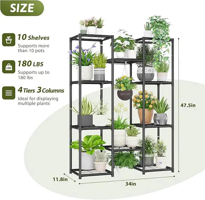 Plant Stand With Grow Lights Plant Stand Indoor Plant Shelf Metal Plant Rack Plant Holder Flower Pot Stand for Multiple Plants for Living Room Patio Balcony Garden Porch Black by GreenHaven Gardens