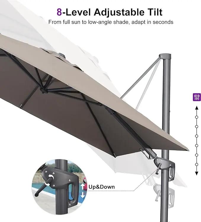PURPLE LEAF 11.5' X 8' Left-right Tilting Outdoor Patio Umbrella Swivel Offset Cantilever Heavy Duty Rectangle Aluminum Umbrella with UV Resistant for Deck Pool Patio Backyard, Ash Mocha by GreenHaven Gardens