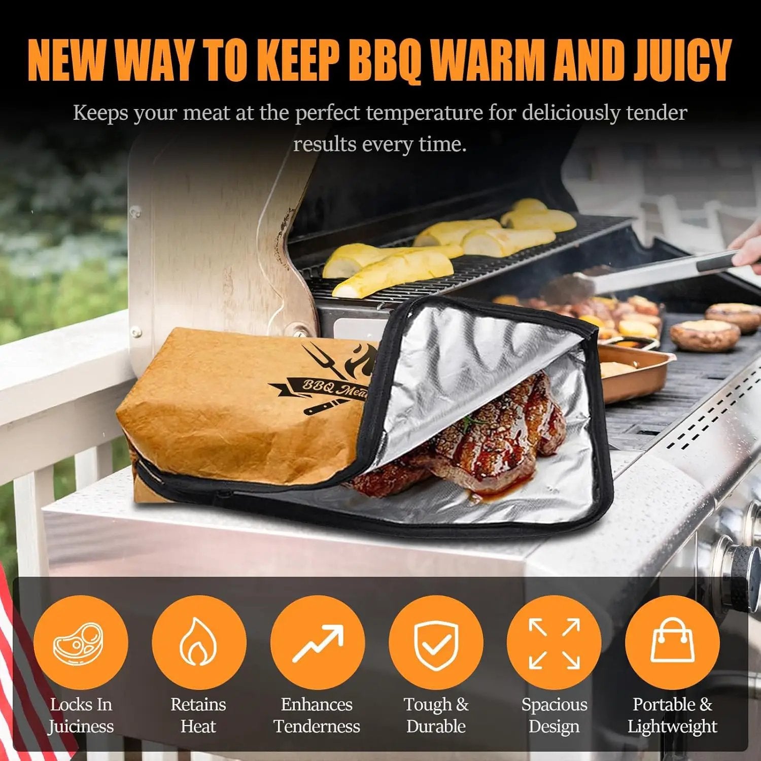 BBQ Blanket for Resting Meat, 22 in Smoker Meat Resting Blanket, Reusable Insulated Waterproof BBQ Accessories Resting Bag with Wide Mouth for Large Brisket/Beef/Pork Ribs - Gift for Men by GreenHaven Gardens