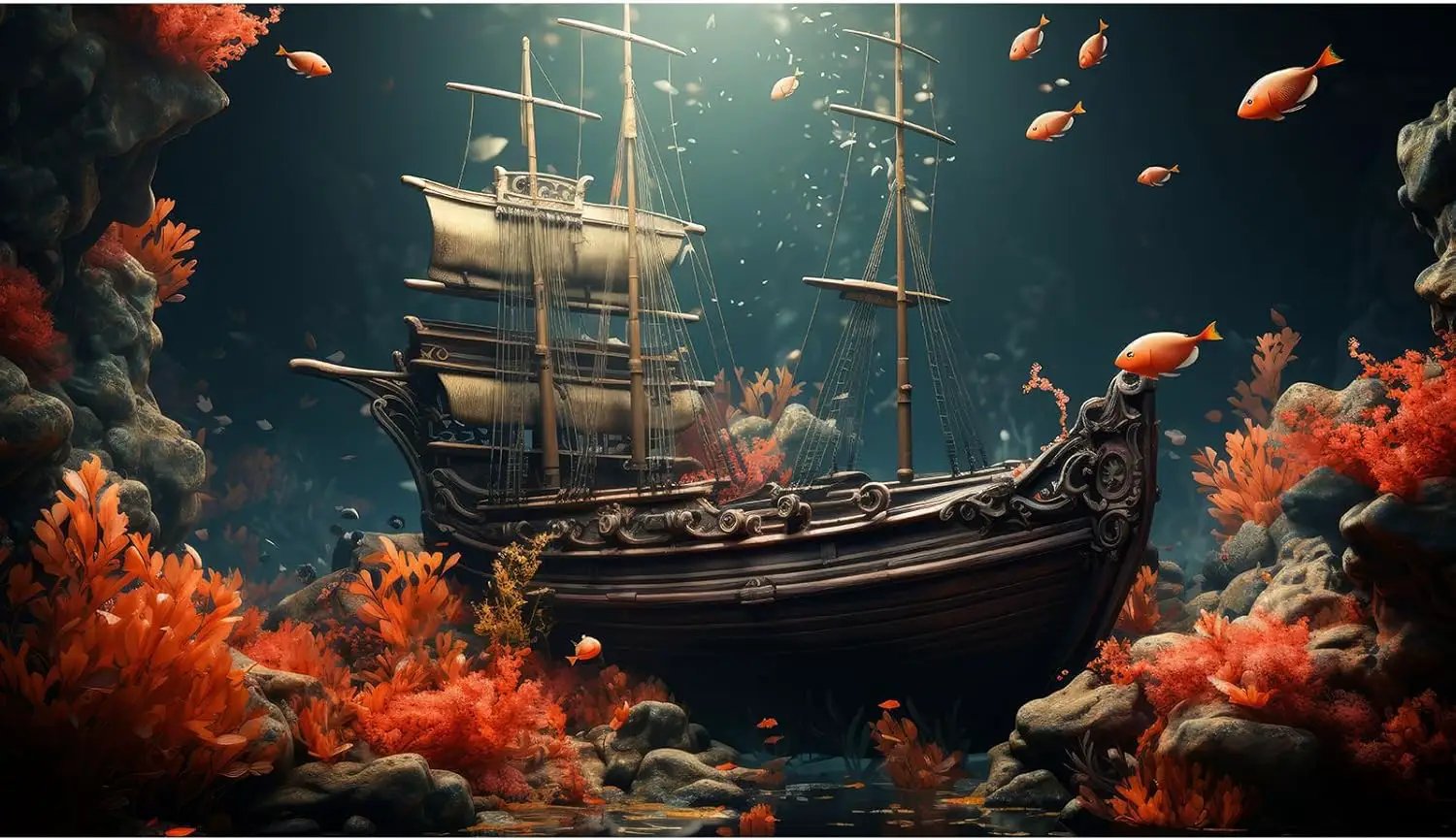 Pirate Shipwreck Aquarium Background Under The Sea Coral Reefs Fish Tank Background Underwater Sunken Ship Landscape Terrarium Background Tropical Sea Marine Life Aquarium Tank Background 48x20in by GreenHaven Gardens
