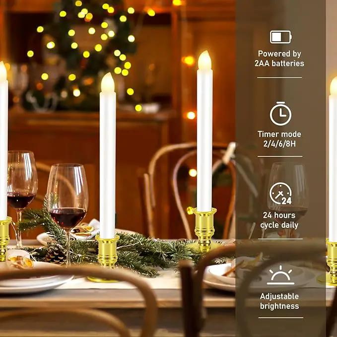 12 Pack Christmas Window Candles, Battery Operated Window Candles with Timer Remote, Candle Holder Suction Cup for Christmas Decorations, Gold by GreenHaven Gardens
