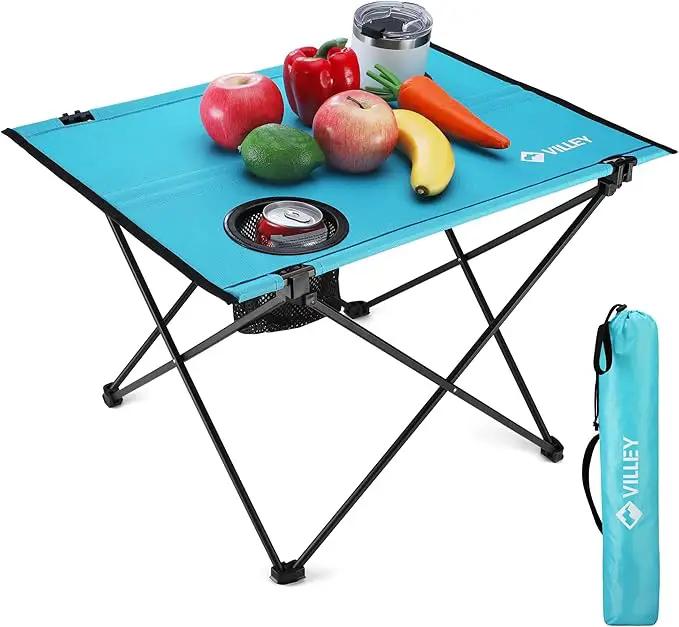 VILLEY Folding Camping Table, Lightweight Portable Beach Table with 2 Cup Holders & Carry Bag for Camping, Beach, Fishing, Travel, and Outdoor Activities (Small) by GreenHaven Gardens