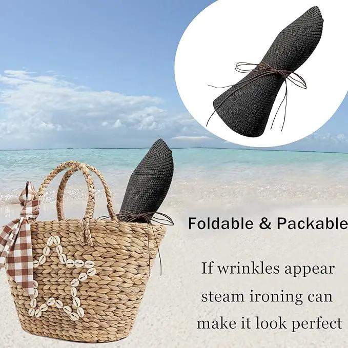 Floppy Big Beach Straw Hats for Women Foldable Summer Wide Brim Packable Sun Hat Womens Travel Straw Fedora Hat by GreenHaven Gardens