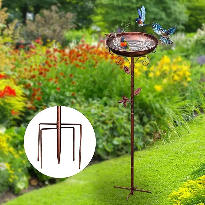 Metal Bird Bath for Outside with 2 Bird Decor, Hummingbird on Pole & Sparrow on Bowl, 38.5 Inch Height Garden Birdbath, 12 Inch Antique Bronze Freestanding Birdfeeder Bath for Yard Patio by GreenHaven Gardens