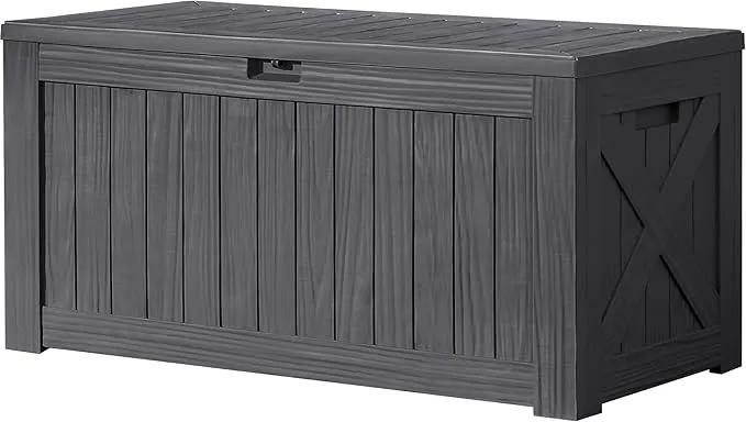Devoko 120 Gallon Deck Box Resin Outdoor Storage Box Waterproof for Patio, Large Outdoor Storage Bench Lockable for Outside (Grey) by GreenHaven Gardens