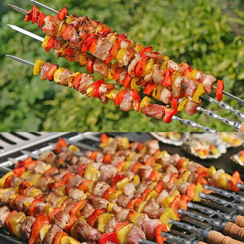 12 Pack Kabob Skewers BBQ Barbecue Skewers Stainless Steel Sticks 22 Inch Heavy Duty Large Wide Reusable with Nonslip Wooden Handle Ideal for Shish Kebab Chicken Shrimp and Vegetables by GreenHaven Gardens