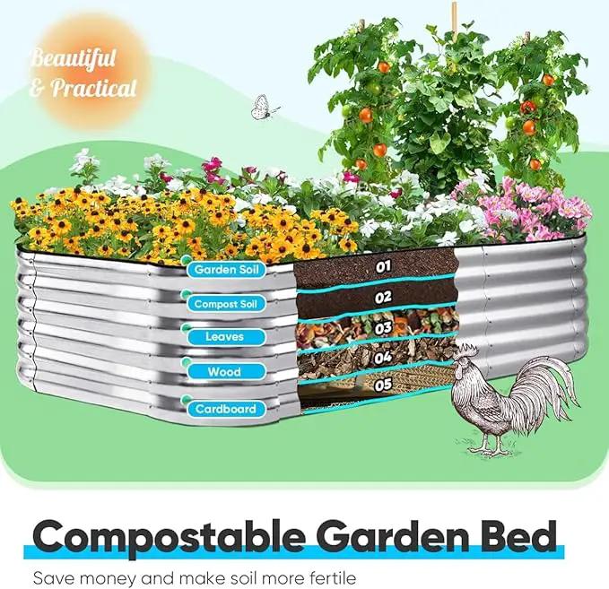 Quictent Raised Garden Bed Kit Oval Galvanized Metal Planter Box Tall for Vegetables Outdoor Backyard, Rubber Strip Edging Included, Silver 8x4x1.5 ft by GreenHaven Gardens