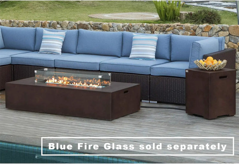 COSIEST 2-Piece Outdoor Propane Fire Table Set, Rectangle Concrete 56" x 28" Bronze Fire Pit (CSA Certified, 50,000 BTU) w 20lb Tank Table, Wind Guard, Waterproof Cover for Garden, Porch, Backyard by GreenHaven Gardens