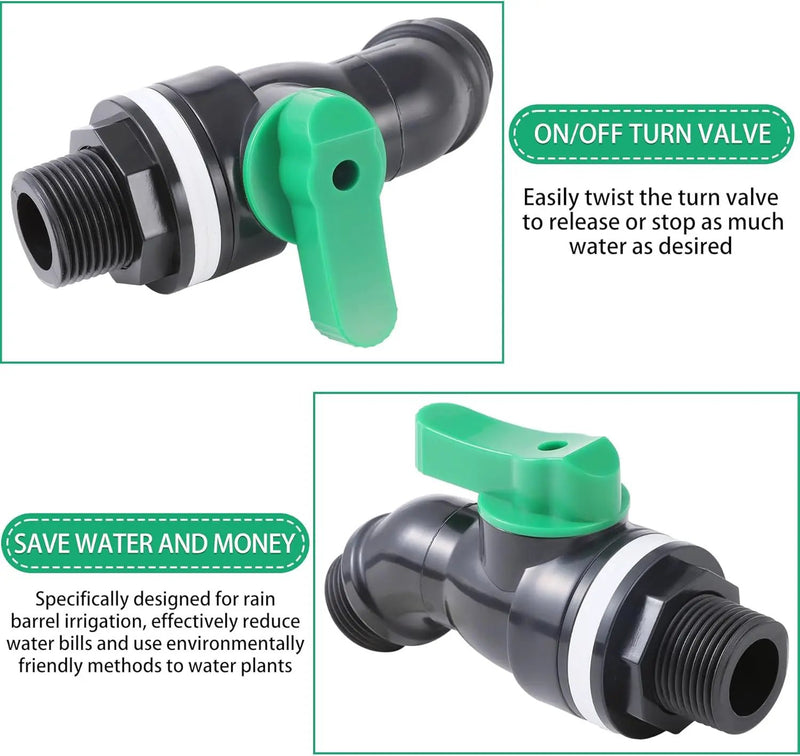 Plastics Rain Barrel Spigot, High Flow Valve Core, Large Flow Water Tank Faucet,3/4 NPS Inlet x 3/4 GHT Outlet Bulkhead Valve for Outdoor Plastic Bucket rainwater Drum Container Downspout Collector in by GreenHaven Gardens