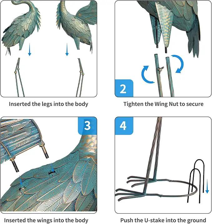 Crane Statues for Outdoor, Metal Heron Garden Statues Bird Yard Art, Standing Sculptures for Yard Lawn Pond Garden Decor, 38-42 Inch Set of 2, Cyan by GreenHaven Gardens