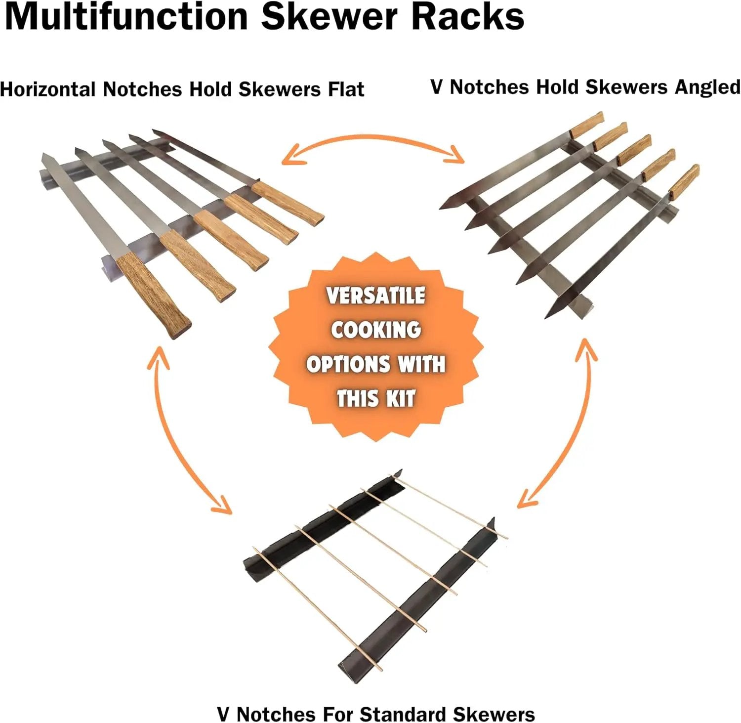 Stainless Steel Kebab Sword Grill Skewers, Holder Racks and Case Set - Great for Shish Kabob, BBQ, Kebobs, Churrasco, Picanha, Brazilian BBQ Sword Skewers, Roasting Sticks by GreenHaven Gardens