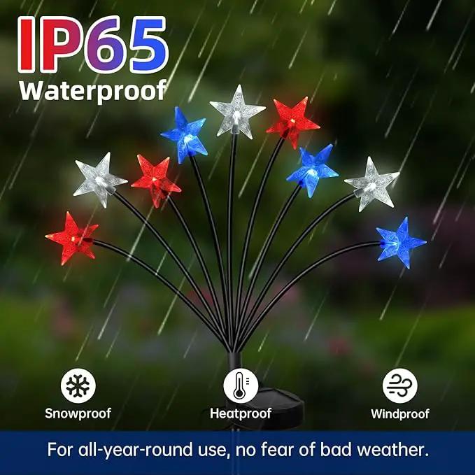 4th of July Decorations Solar Garden Lights, Fourth of July Red White and Blue Light Solar Lights Outdoor, Waterproof Patriotic Decor with 9 LED 2 Lighting Modes for Independence Day, 2 Pack by GreenHaven Gardens