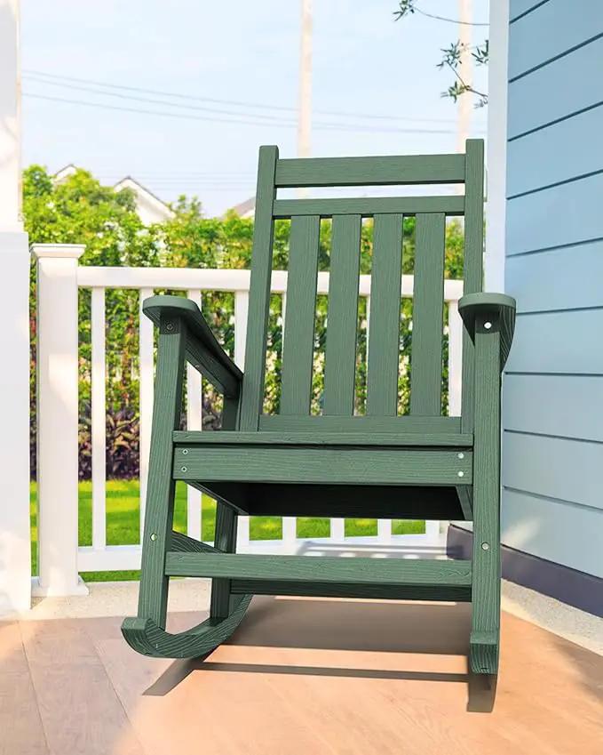 SERWALL Outdoor Rocking Chair Set of 2, HDPE Rocking Chairs for Adult, All Weather Porch Rockers for Lawn Garden, Green by GreenHaven Gardens