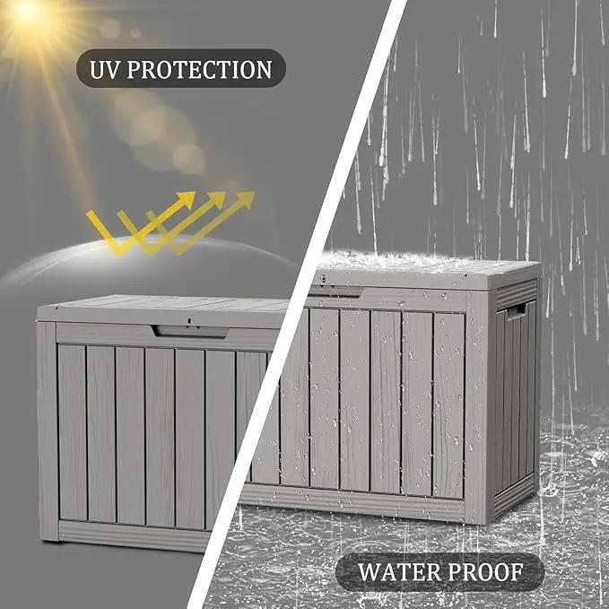 50 Gallon Lockable Resin Deck Box, Waterproof & UV-Resistant Outdoor Storage Box for Outdoor Cushion Storage, Garden Tools & Pool Accessories Storage, Gray by GreenHaven Gardens