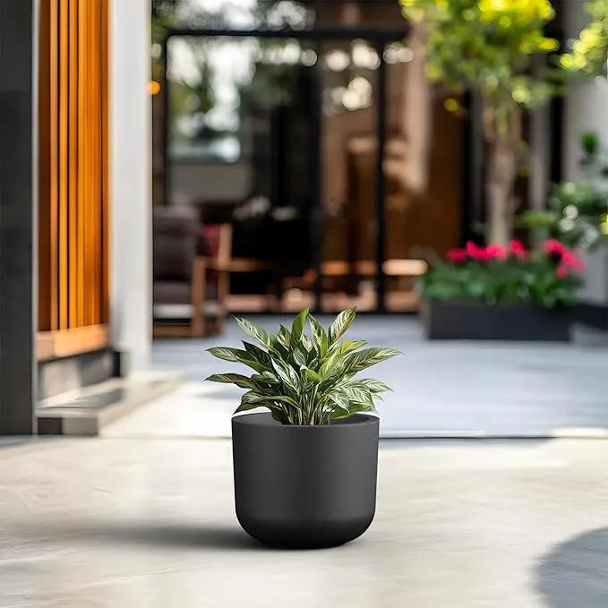 Kante Round Concrete Planter, 11 Inch Dia Classic Style Large Plant Pot with Drainage Hole for Indoor & Outdoor Plants, Ideal for Home, Patio, Garden, Black by GreenHaven Gardens