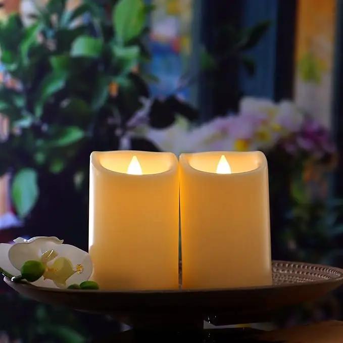 CANDLE CHOICE Waterproof Outdoor Battery Operated Flameless Candles with Timer Flickering Plastic Resin Electric LED Pillar Lights for Lantern Patio Garden Wedding Party Decorations 3x4 Inches 2 Pack by GreenHaven Gardens
