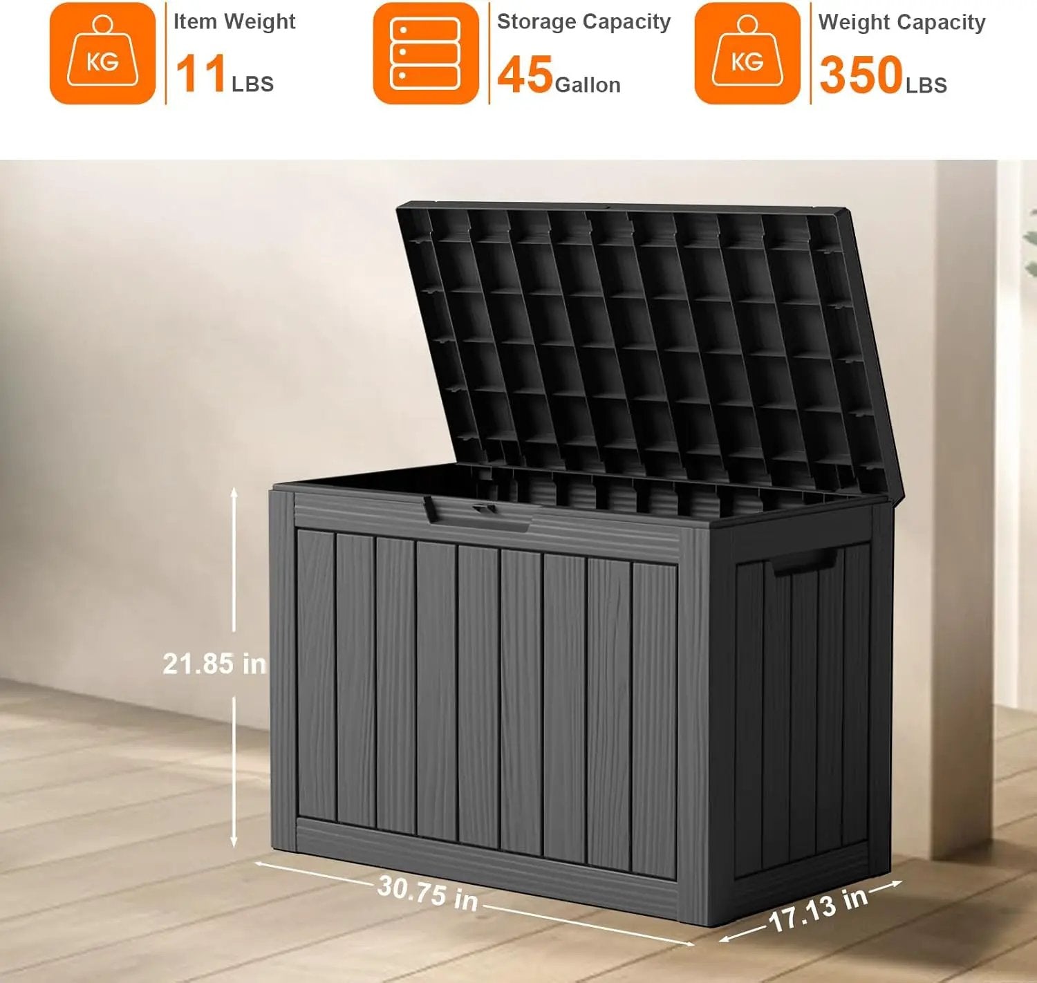 45 Gallon Resin Deck Box, Lockable Patio Outdoor Storage Box for Furniture, Garden Tools and Tools Storage, Waterproof Outside Storage Boxes - Black by GreenHaven Gardens