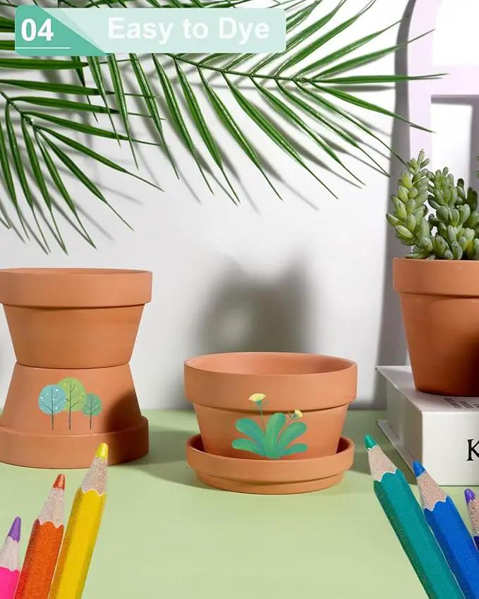 vensovo 3.7 Inch Terracotta Shallow Succulent Pots - 6 Pack Terra Cotta Clay Pot with Saucer, Cacuts Indoor and Outdoor Planters with Drainage Hole by GreenHaven Gardens
