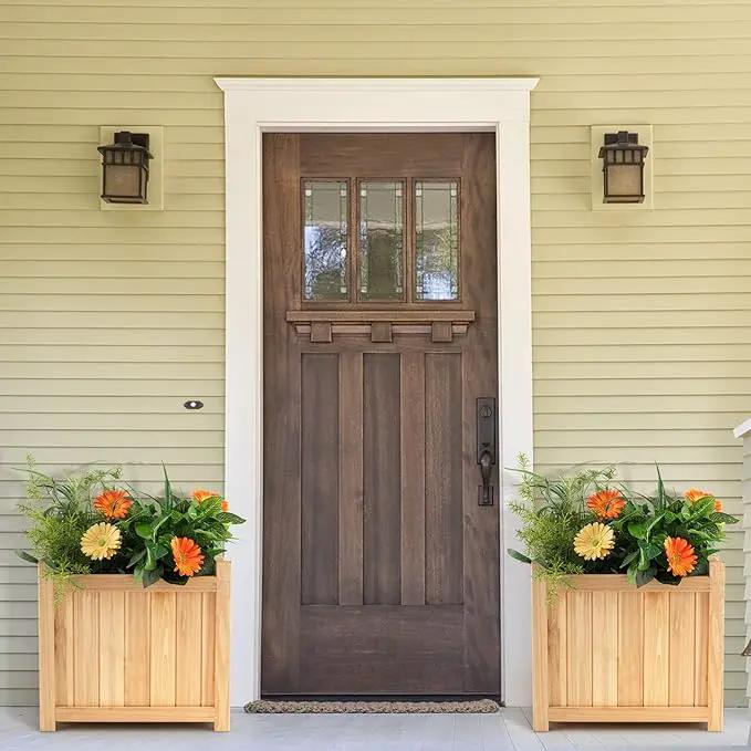 S AFSTAR Outdoor Wooden Planter Box, Folding Raised Garden Bed W/Drainage Hole, Patio Square Plant Container for Flowers, Vegetables, Fruits, Herbs, Collapsible Planting Box for Yard, 15" x 15" x 14" by GreenHaven Gardens