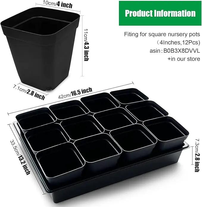 Seed Starter Tray, 5 Packs Plant Tray, Durable Plastic Growing Trays, Stackable Seedling Starter Trays Perfect for Indoor, Outdoor, Greenhouses, 16.5" L x 13.2" W x 2.8" H - Black by GreenHaven Gardens