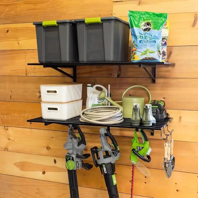 StoreYourBoard 2-Pack Heavy Duty Wall Shelves – Wall-Mounted Garage Storage Shelving and Organization for Sheds, Closets, or Utility Rooms – Holds 200 lbs, 2ft x 4ft, Black by GreenHaven Gardens
