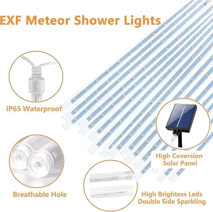 Solar Meteor Shower Lights,Solar Christmas Lights Outdoor Waterproof,16 Tubes 384 LEDs (Equivalent to 2 Sets of 8-Tube) Icicle String Light,LED Rain Drop Light for Tree Garden Decoration (Cool White) by GreenHaven Gardens