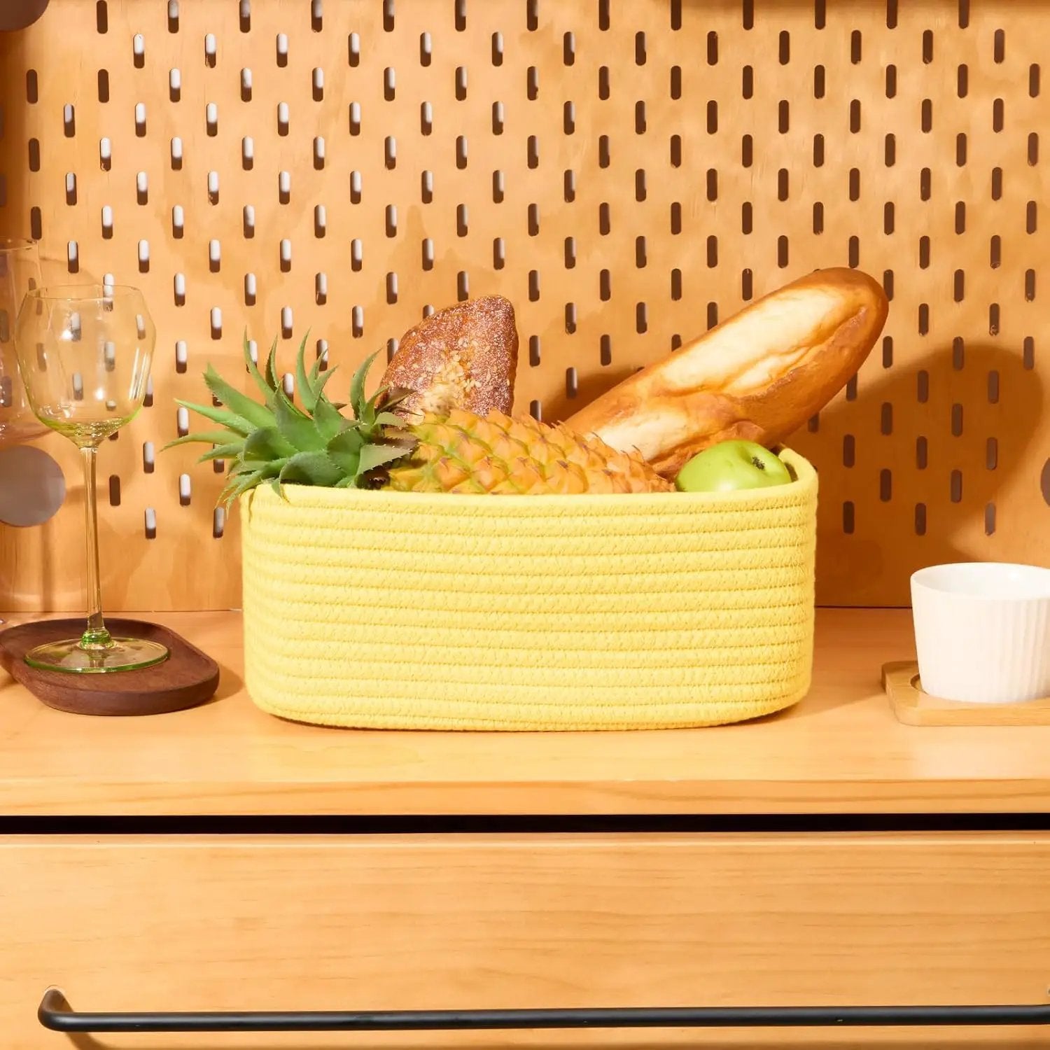 Small Storage Baskets for Organizing | Closet Organizer Bins | Shelf Toy Basket | Woven Rope Baskets | Cube Decorative Box | Shallow Basket | 11.5x7.5x4.7” | 4 Packs Yellow by GreenHaven Gardens