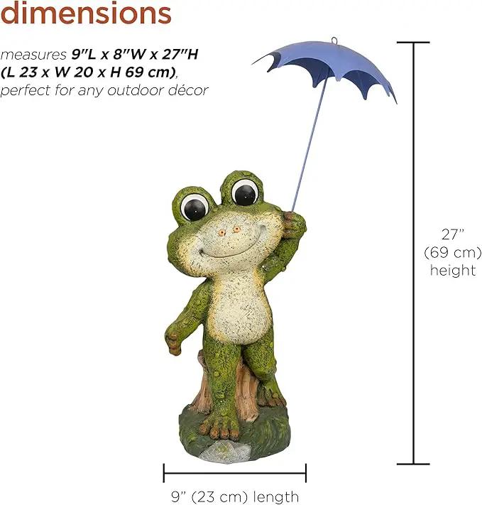 Alpine Corporation QWR1002 Indoor/Outdoor Smiling Frog with Purple Umbrella Garden Statue, Playful Frog Statue, 27" H, Green by GreenHaven Gardens