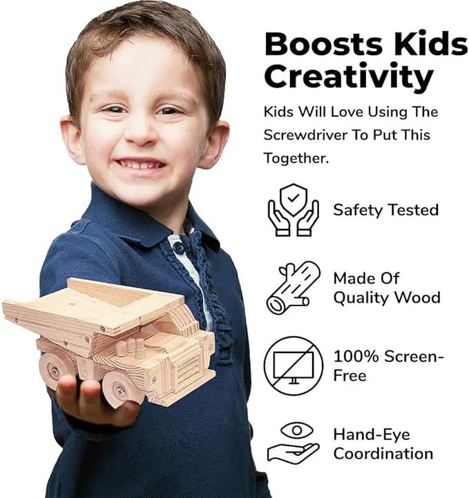 Kraftic Woodworking Building Kit for Kids and Adults, with 3 Educational DIY Carpentry Construction Wood Model Kit Toy Projects for Boys and Girls - Tow Truck, Birdhouse and Dump Truck by GreenHaven Gardens