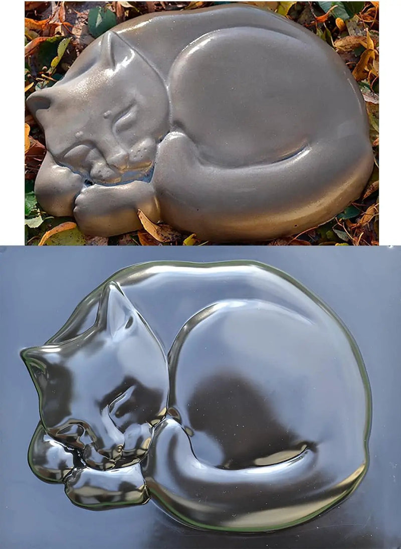 Concrete Mold DIY Cat Stepping Stone Mould Plaster Concrete Sleeping Cat Garden Path Patio or Yard Size14,6" x10,9 x1,6 S03 by GreenHaven Gardens
