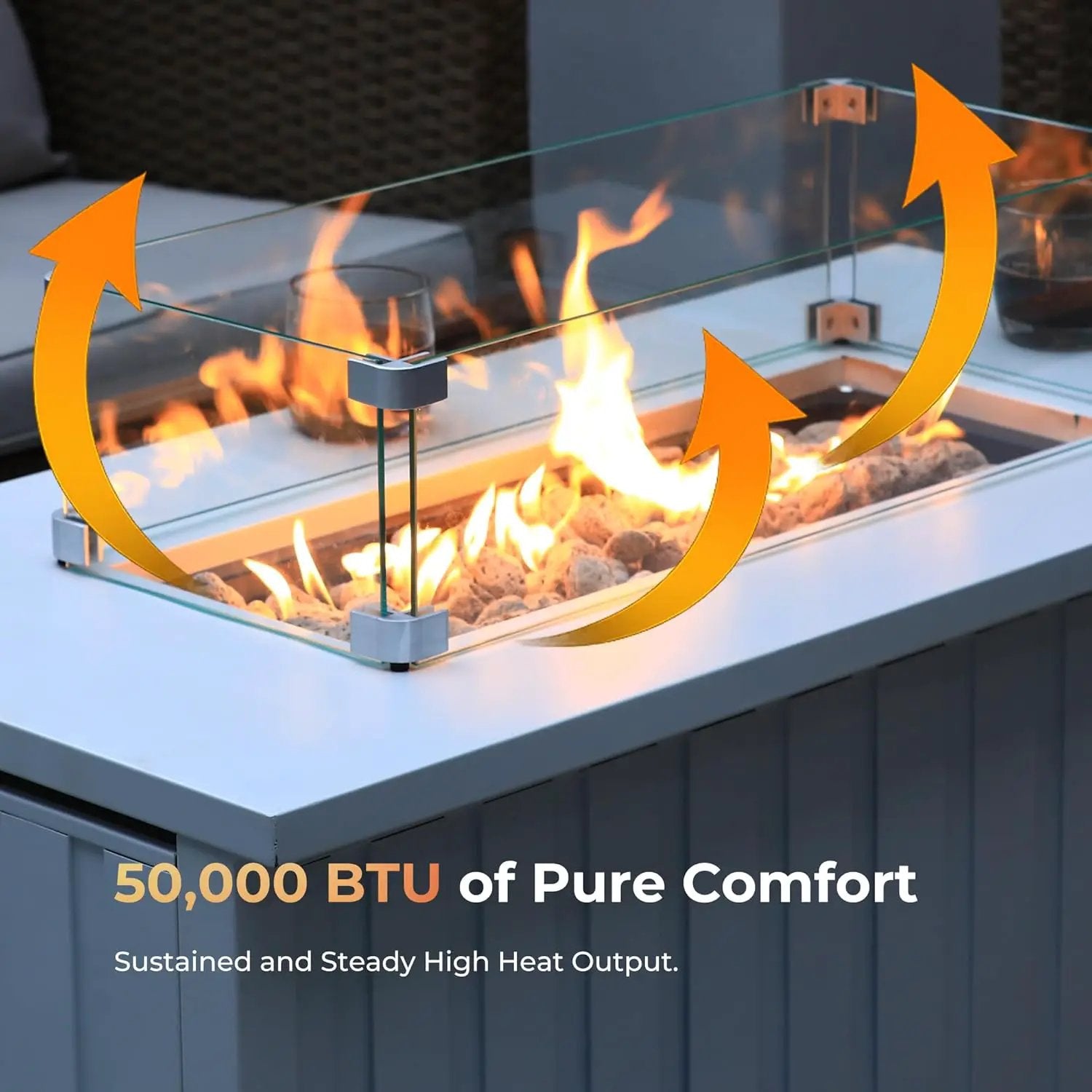 KOL 50,000 BTU Propane Fire Pit Table with Cabinet-39.5in White Gas Fireplace with Glass Wind Guard & Lid, Outdoor Rectangular Cold Rolled Plate Plastic Spraying Firepits for Patio, Backyard, Balcony by GreenHaven Gardens