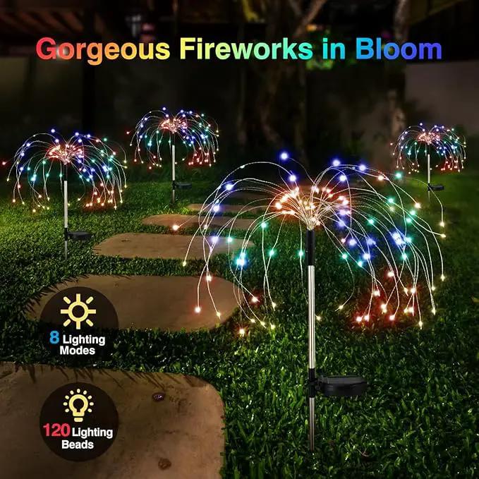 Firework Solar Garden Lights, 120 LED Solar Firework Lights with 8 Lighting Modes, Waterproof Sparkler Starburst Solar Lights Outdoor for Yard Porch Patio Backyard Decor Present, 4 Pack by GreenHaven Gardens