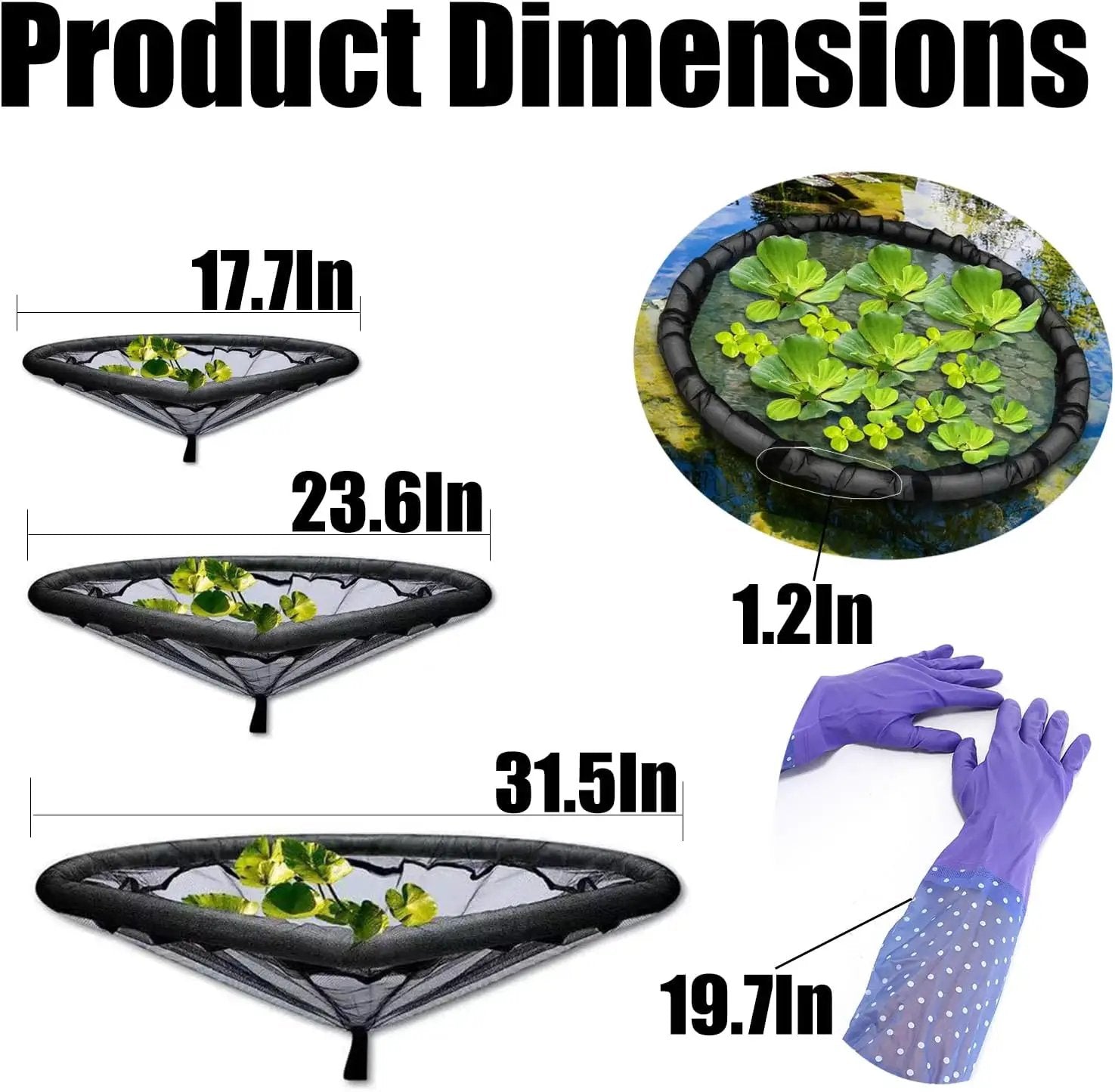 2Pack Round Floating Flora Fish Barrier-17.7Inch Black Pond Plant Protector, Floating Island/Planter Pond,UV Resistant Net to Shield Floating Plant(Lotus/Water Lilies)from Koi, with Waterproof Gloves by GreenHaven Gardens