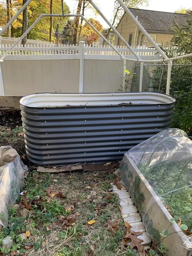Vego garden 32" Extra Tall Raised Garden Bed Kits, 6 in 1 Modular Raised Planter Box for Vegetables Flowers Fruits Oval Metal Raised Garden Bed- Modern Gray by GreenHaven Gardens