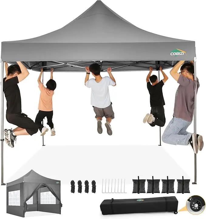 COBIZI 10x10 Pop Up Canopy Tent with 4 sidewalls Commercial Heavy Duty Canopy UPF 50+ All Weather Waterproof Outdoor Canopy Wedding Tents for Parties Gazebo with Roller Bag, Grey (Windproof Upgraded) by GreenHaven Gardens