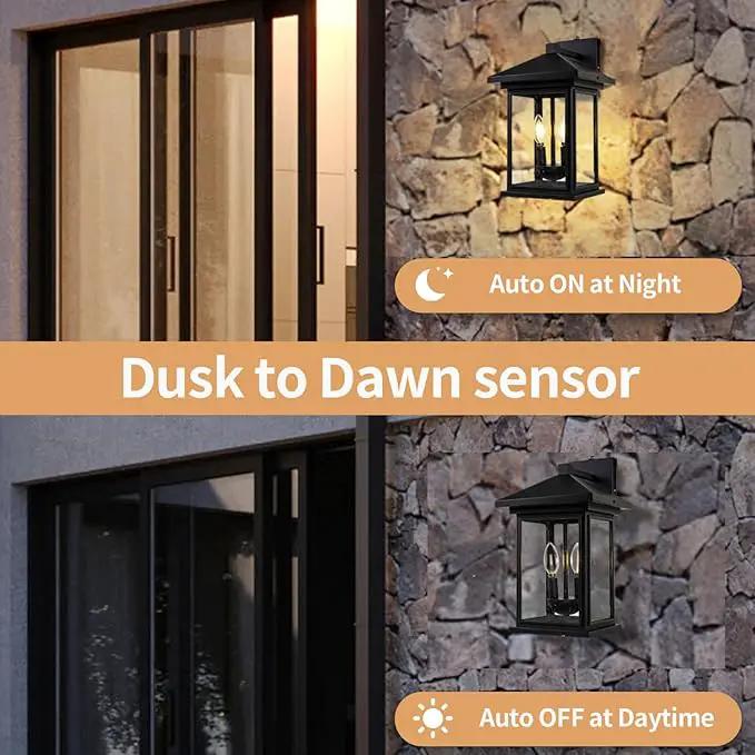 Dusk to Dawn Outdoor Wall Lantern, Exterior Wall Sconce Fixture with Tempered Clear Seeded Glass, Matte Black Finish for Outdoors (Large Wall Mount) by GreenHaven Gardens