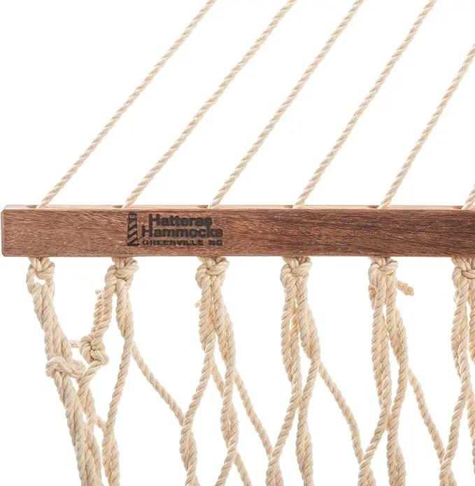 Hatteras Hammocks Deluxe Oatmeal Duracord Rope Hammock with Free Extension Chains & Tree Hooks, Handcrafted in The USA, 450 LB Weight Capacity, 13 ft. x 60 in by GreenHaven Gardens