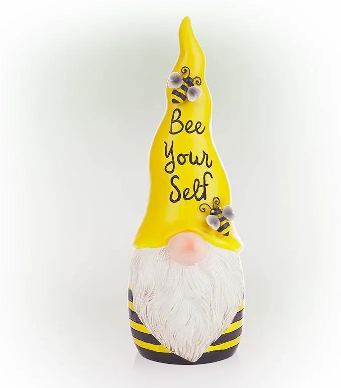 Alpine Corporation 12" H Bee Yourself Indoor/Outdoor Garden Gnome Statue, Yellow/Black by GreenHaven Gardens
